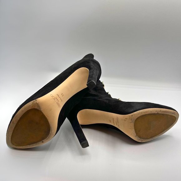 JIMMY CHOO LORETTA BLACK SUEDE ANKLE BOOT, CUT-OUT FRONT & GOLD-TONED BUTTONS - Picture 11 of 15